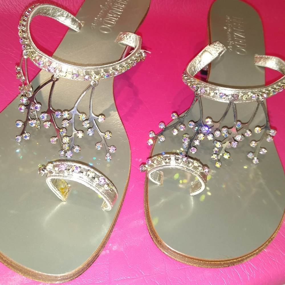 Bernardo Crystal & Leather Twiggy Sandals 9B NWOB